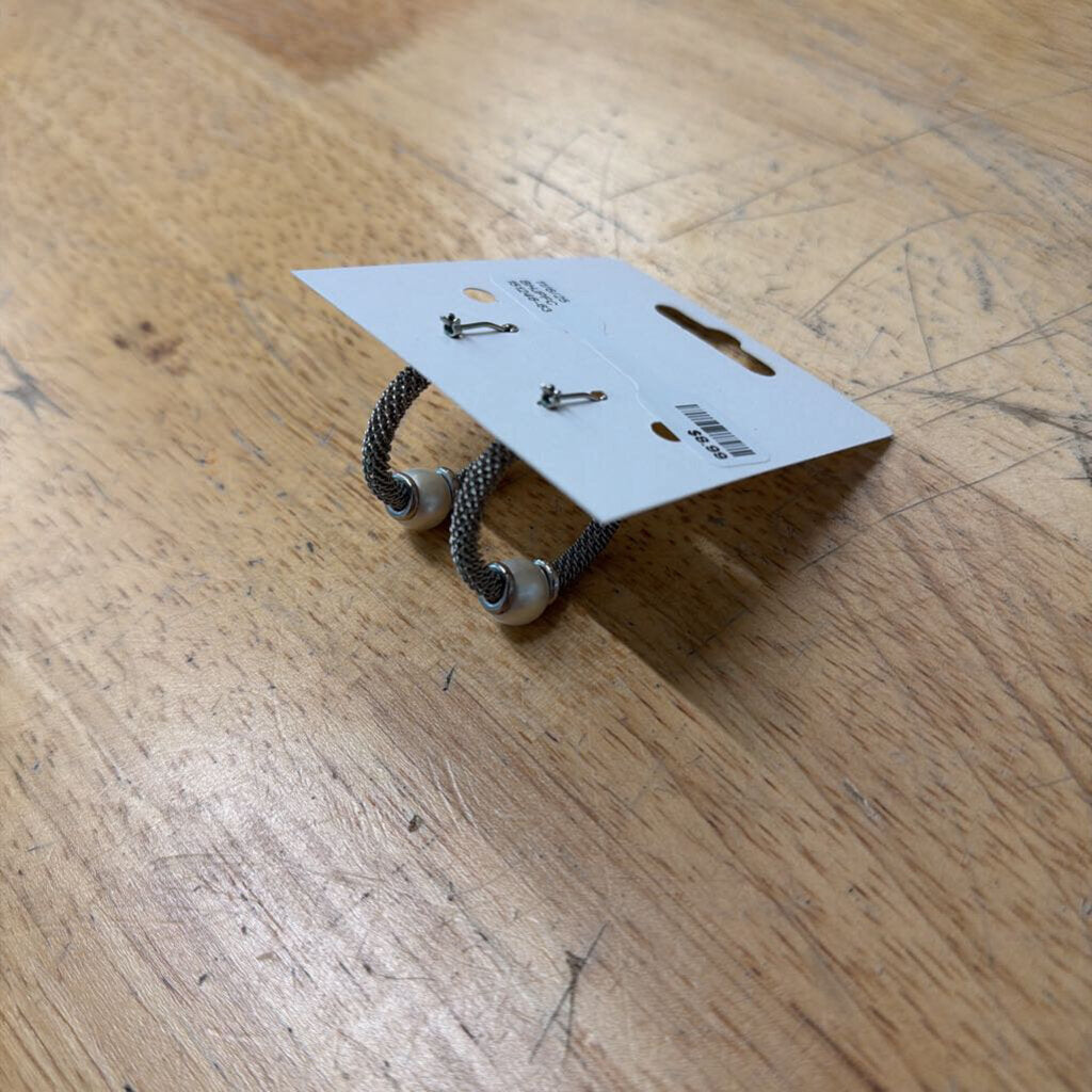 Silver/ Pearl Detail Hoop Earrings