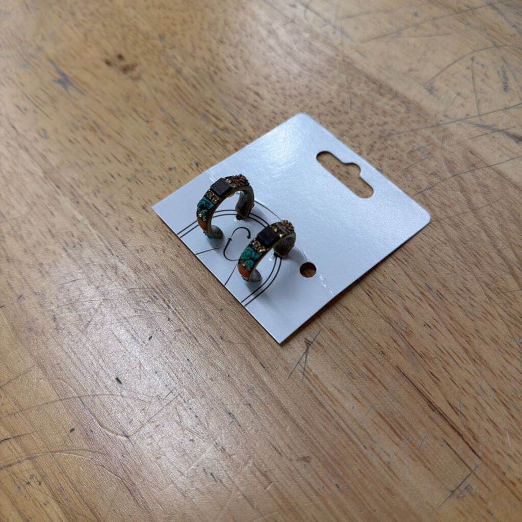 Multi Color Stone Small Hoop Earrings