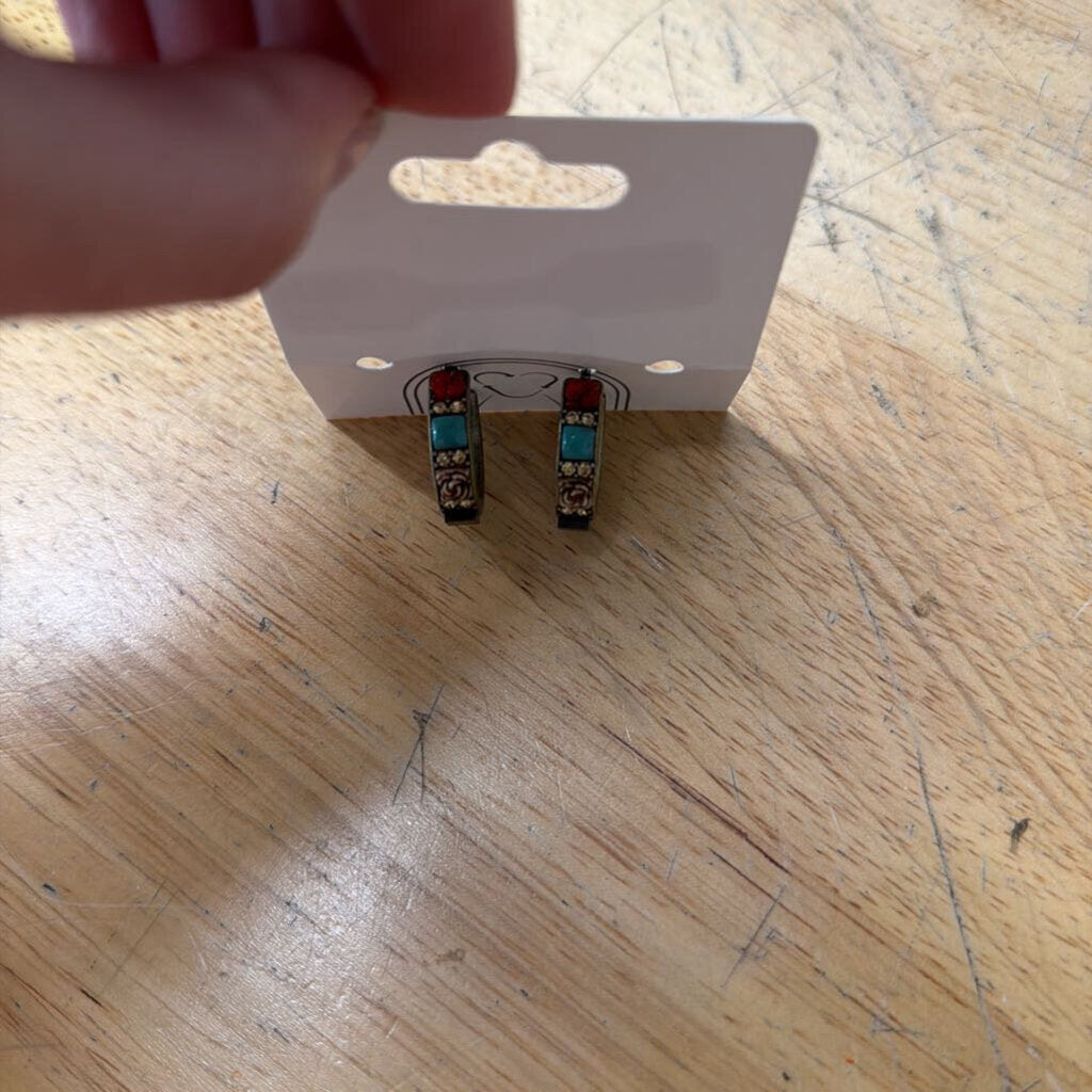 Multi Color Stone Small Hoop Earrings