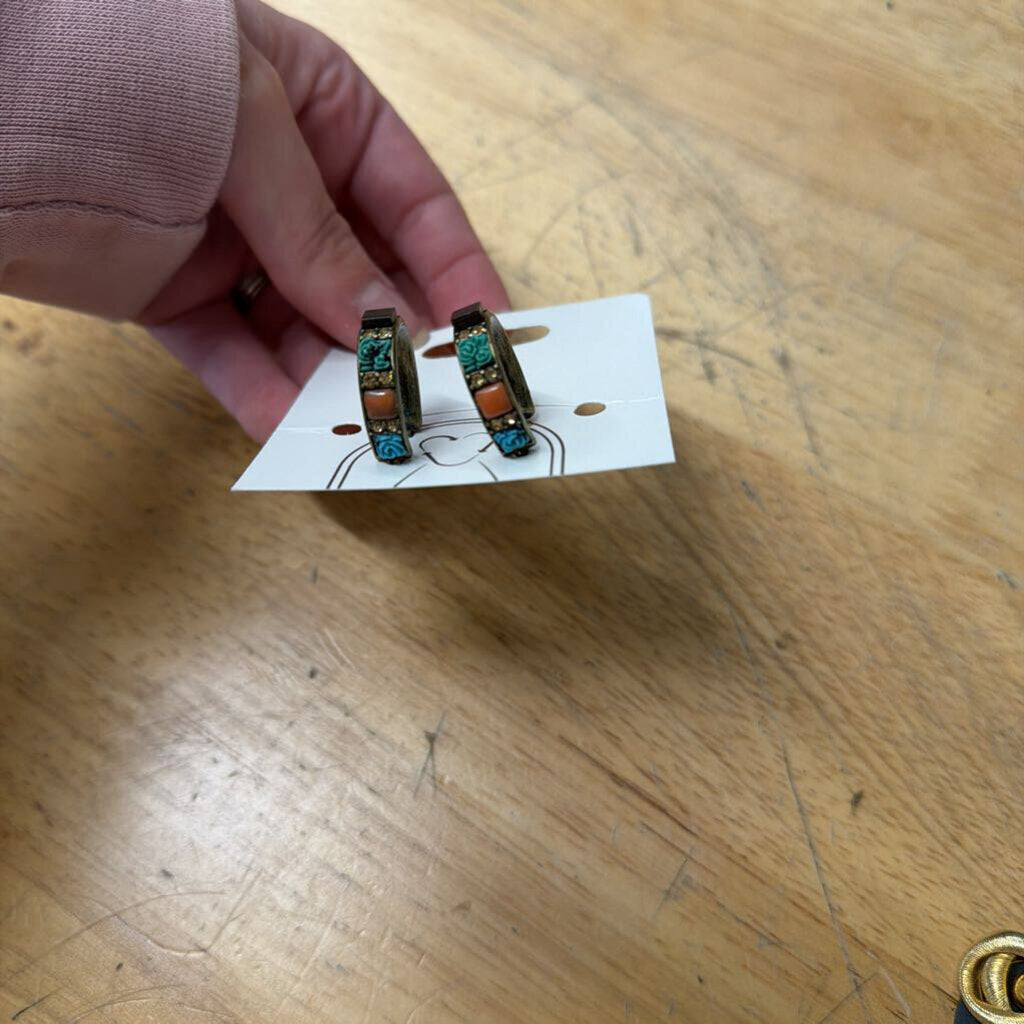 Multi Color Stone Small Hoop Earrings