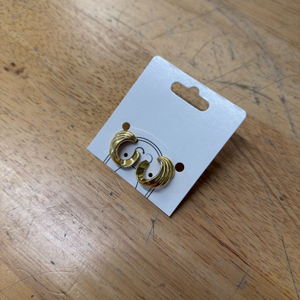 Gold Half Swirl Stud Earrings