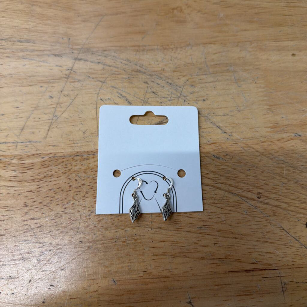 Silver Diamond Swirl Dainty Drop Earrings