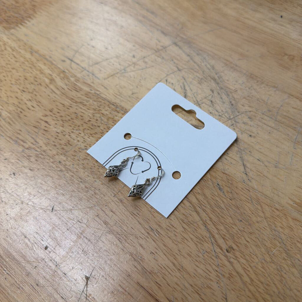 Silver Diamond Swirl Dainty Drop Earrings