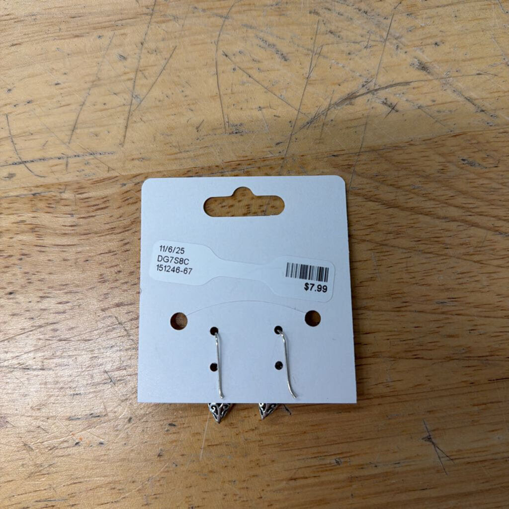 Silver Diamond Swirl Dainty Drop Earrings