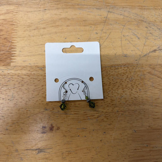 Silver/ Green Bead Drop Earrings