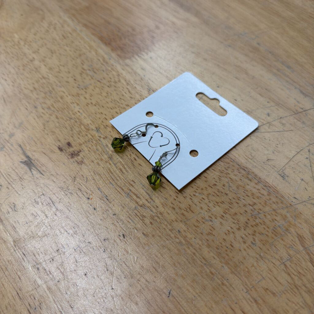 Silver/ Green Bead Drop Earrings