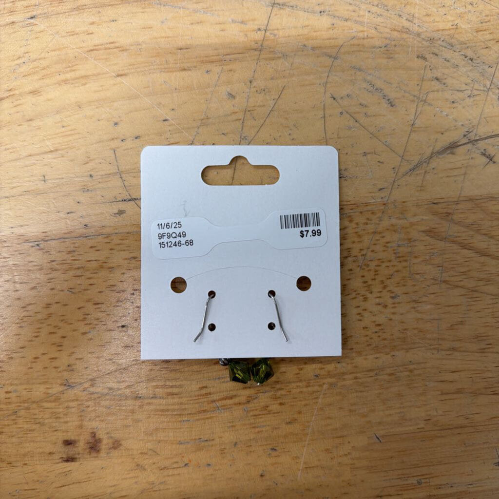 Silver/ Green Bead Drop Earrings