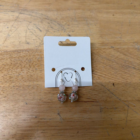 Silver/ Pink Beaded Drop Earrings