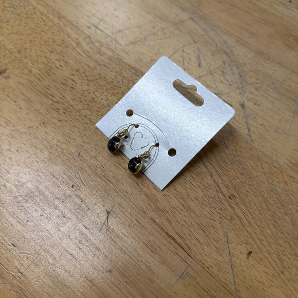 Gold/ Black Stone Dainty Drop Earrings