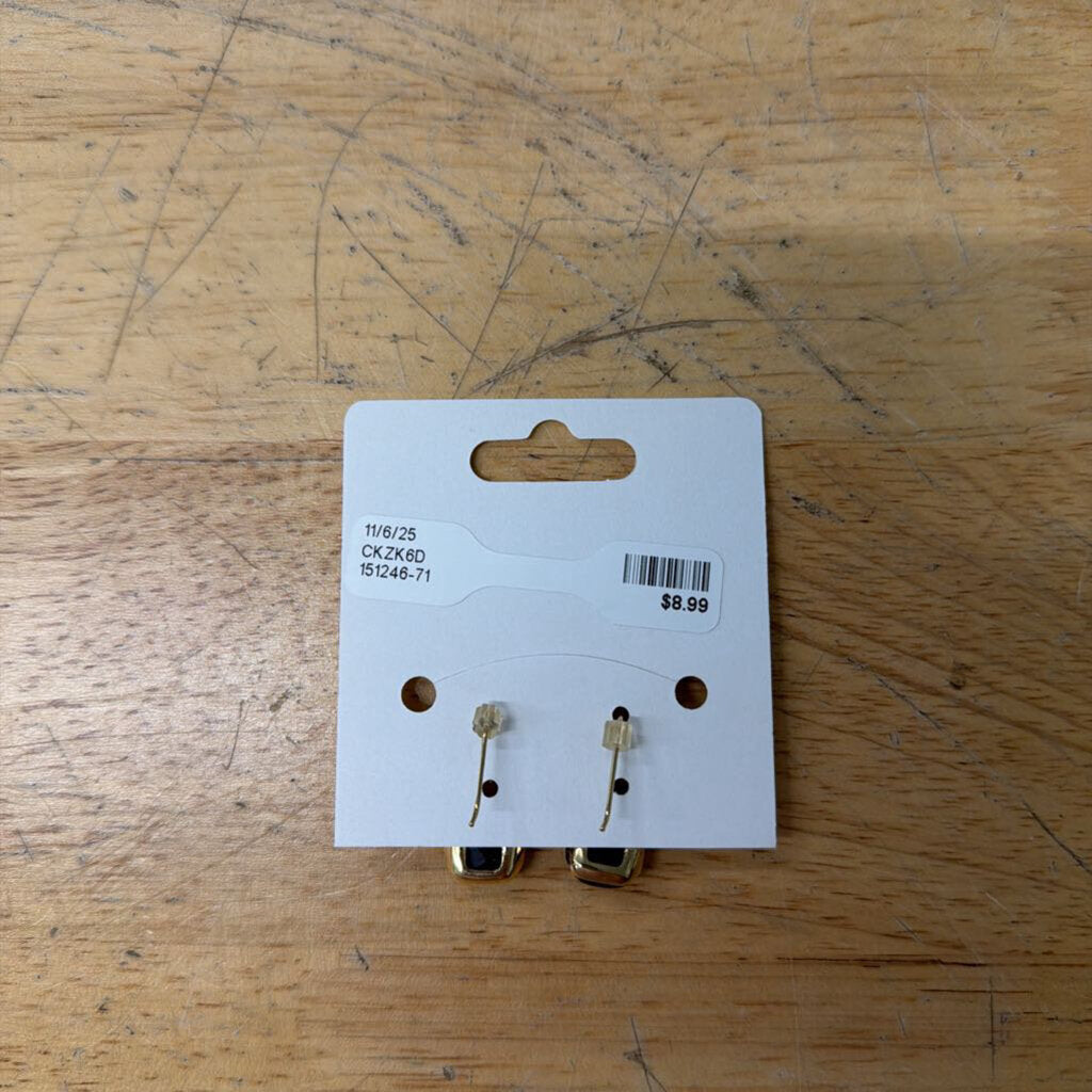 Gold/ Black Stone Dainty Drop Earrings