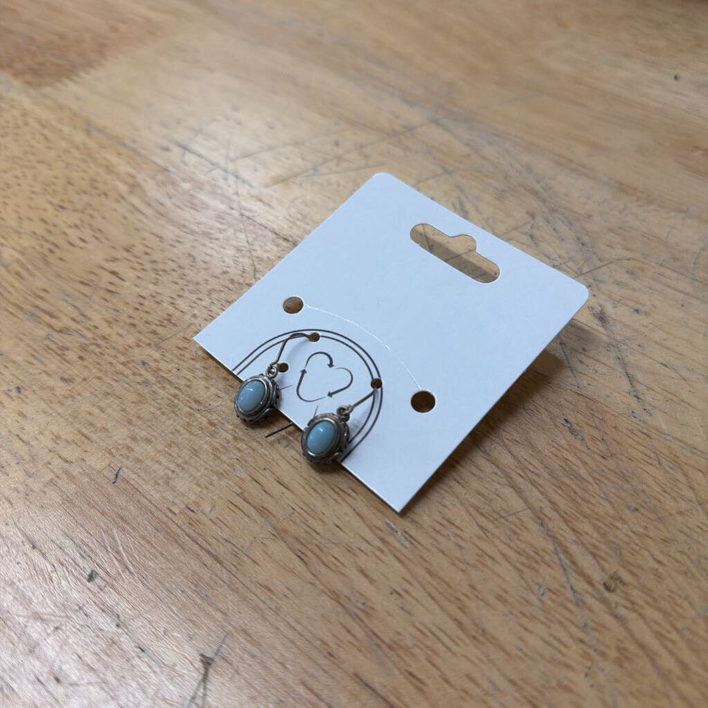 Silver/ Blue Stone Dainty Drop Earrings