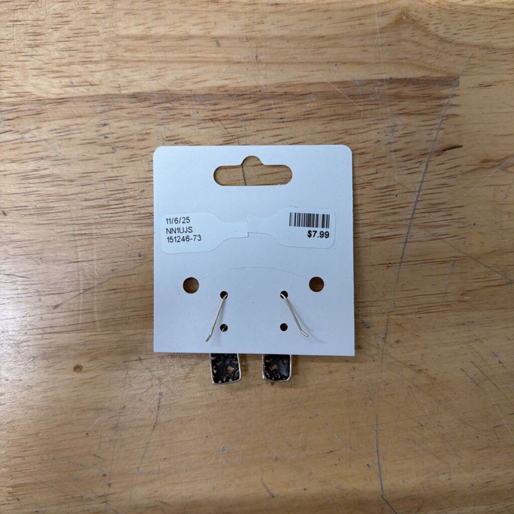 Silver Swirl Rectangle Dainty Drop Earrings