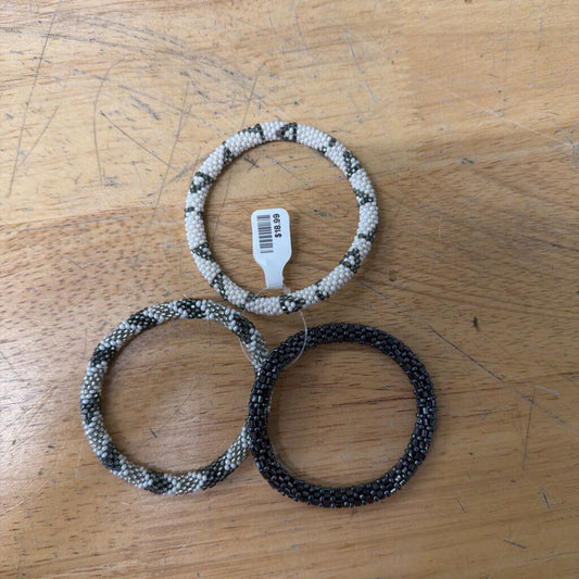 Set of Three White/ Grey Beaded Wrap Bracelets
