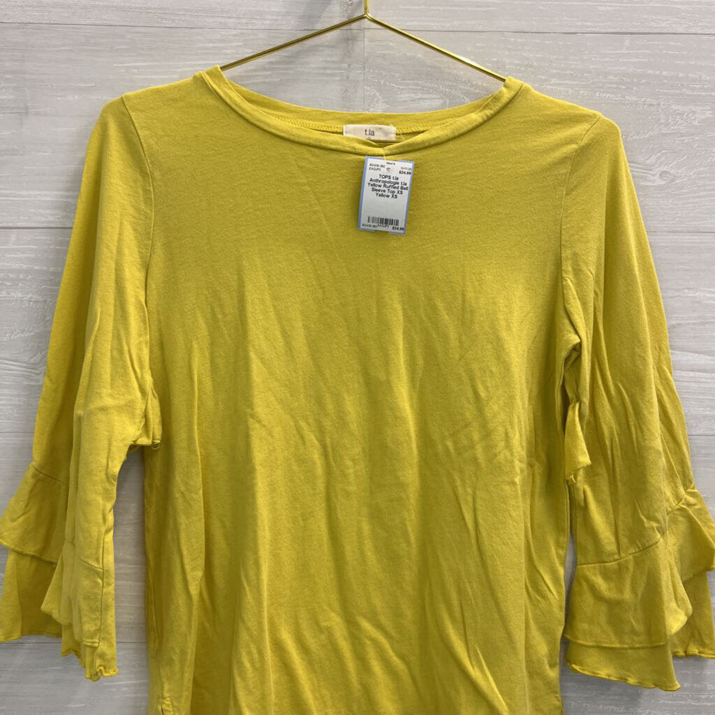 Anthropologie t.la Yellow Ruffled Bell Sleeve Top XS