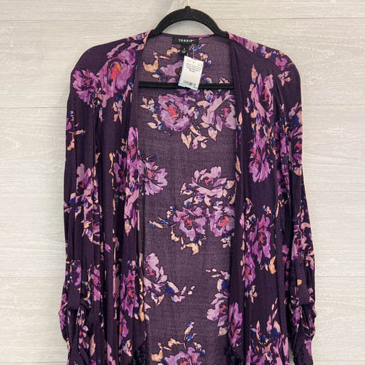 Torrid Purple Floral Print Fringe Kimono 1