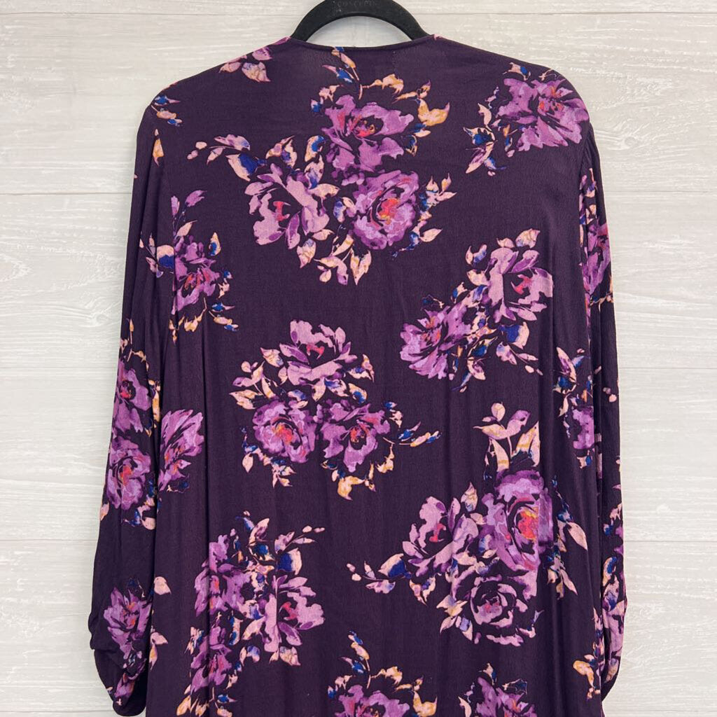 Torrid Purple Floral Print Fringe Kimono 1