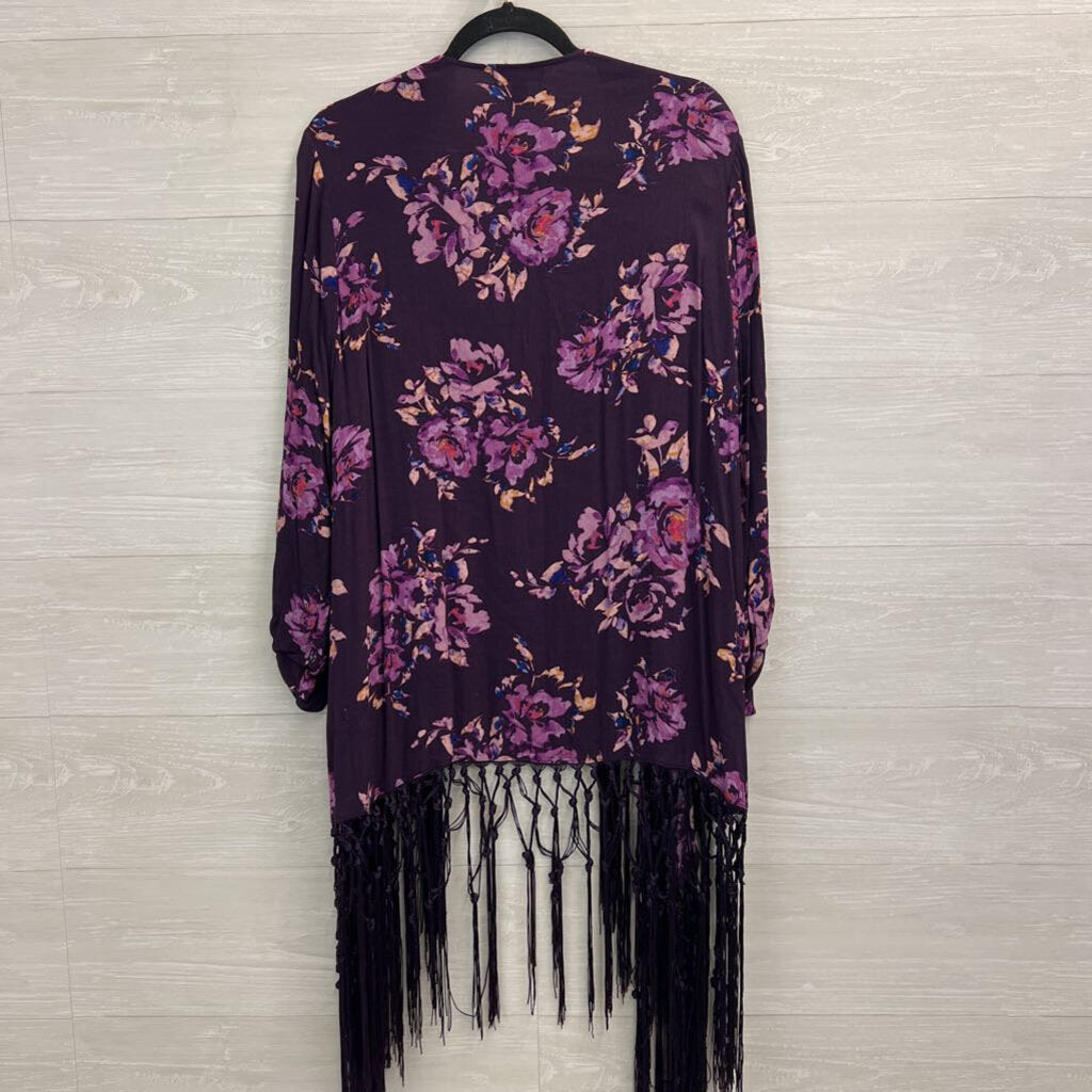 Torrid Purple Floral Print Fringe Kimono 1