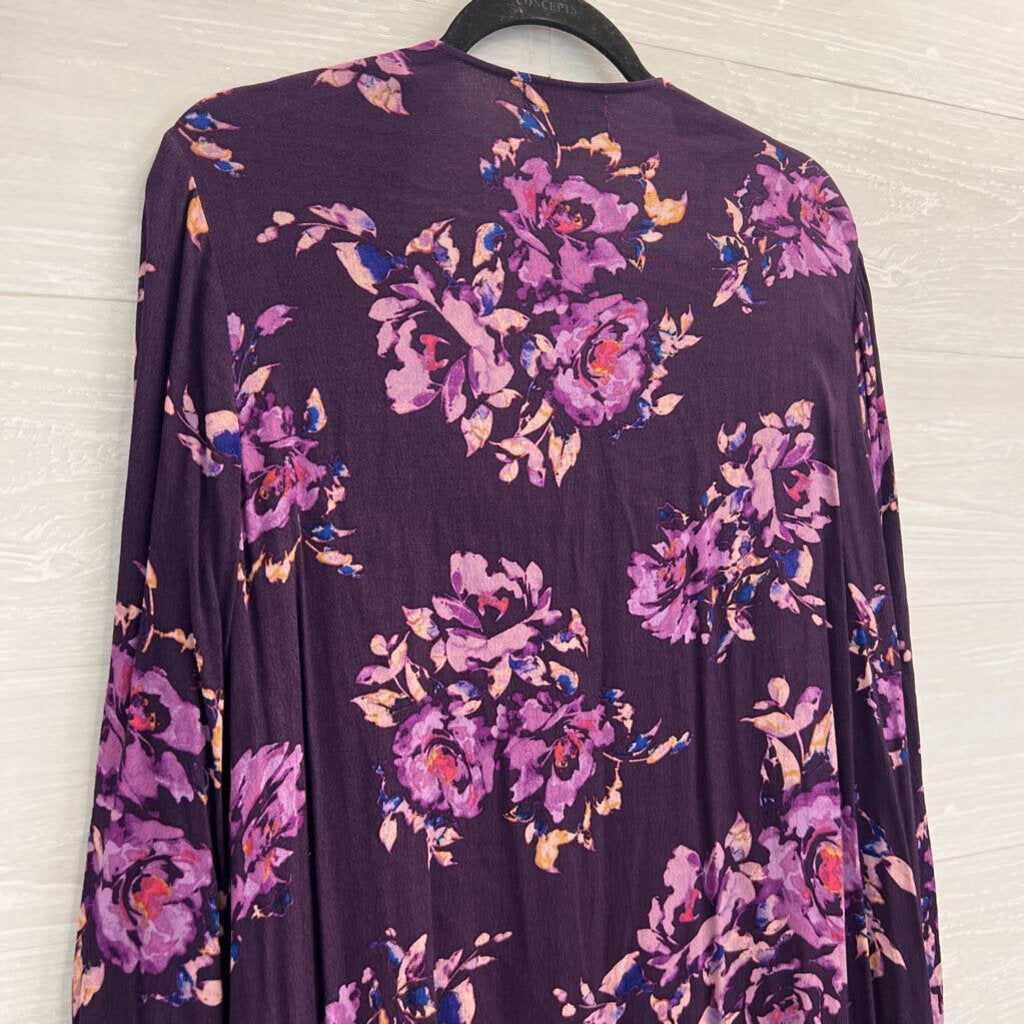 Torrid Purple Floral Print Fringe Kimono 1