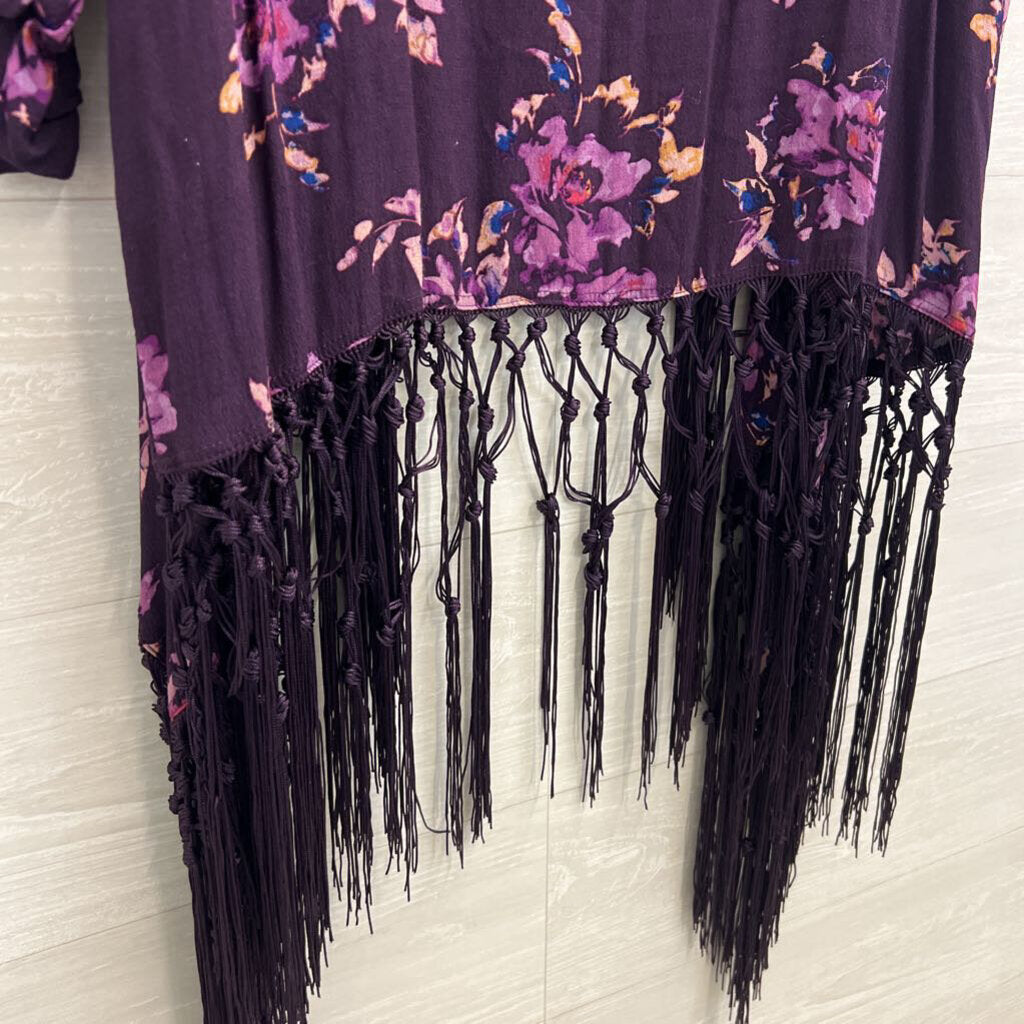 Torrid Purple Floral Print Fringe Kimono 1