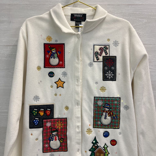 Designers Originals Studio Fa La La Cream Christmas Fleece Button Up Large