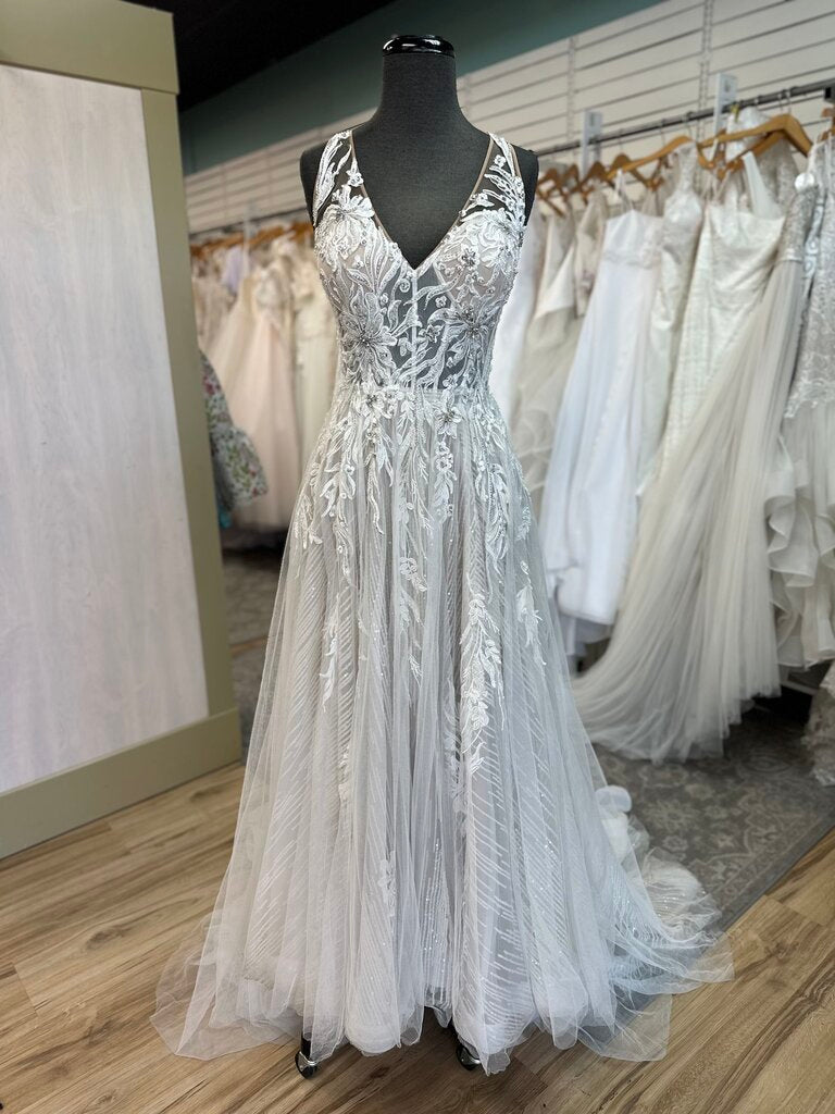 Galina Signature Ivory/ Sand Embellished Lace Bridal Gown 12