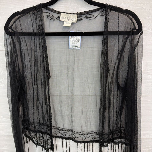 Vintage Charlotte Russe Black Sheer Beaded Long Sleeve Open Front Top Large