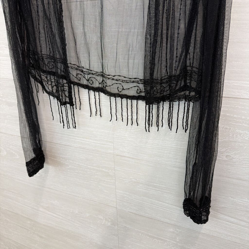 Vintage Charlotte Russe Black Sheer Beaded Long Sleeve Open Front Top Large