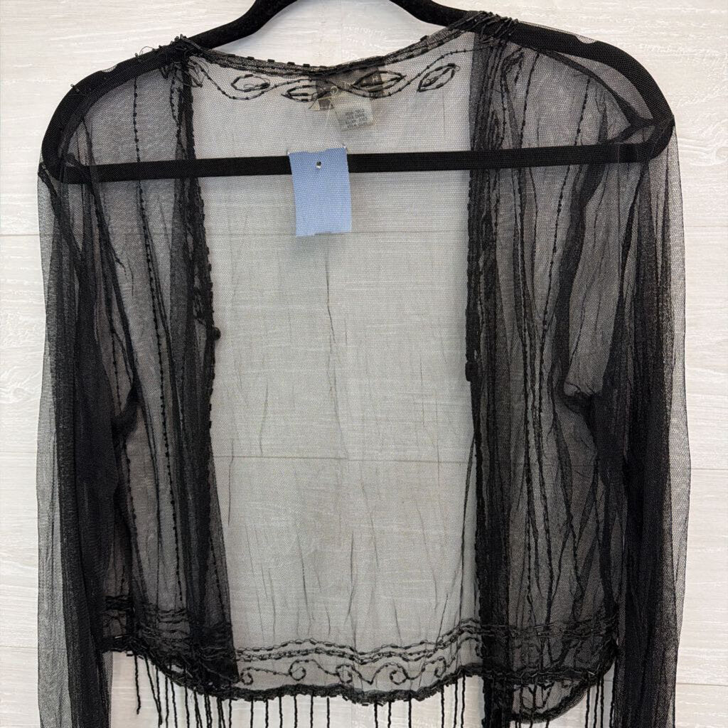 Vintage Charlotte Russe Black Sheer Beaded Long Sleeve Open Front Top Large