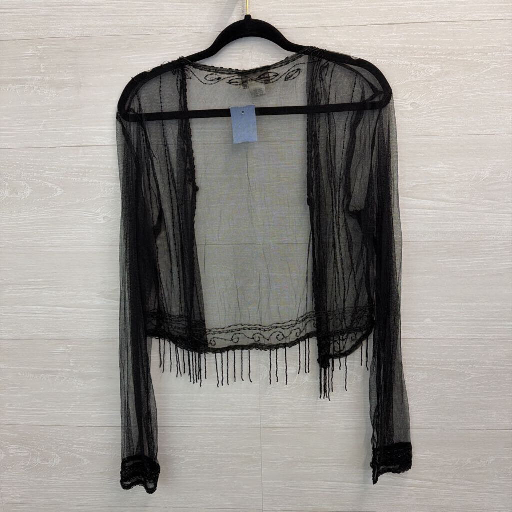 Vintage Charlotte Russe Black Sheer Beaded Long Sleeve Open Front Top Large