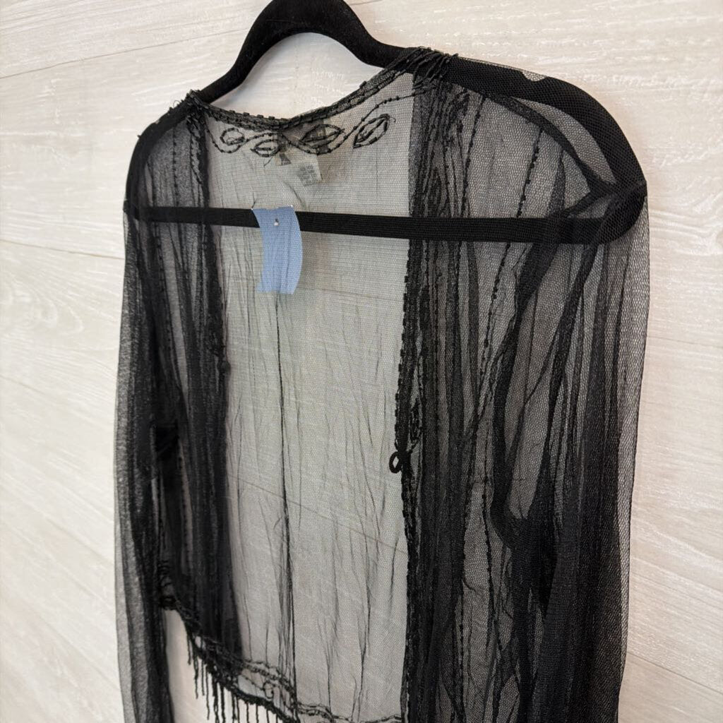 Vintage Charlotte Russe Black Sheer Beaded Long Sleeve Open Front Top Large