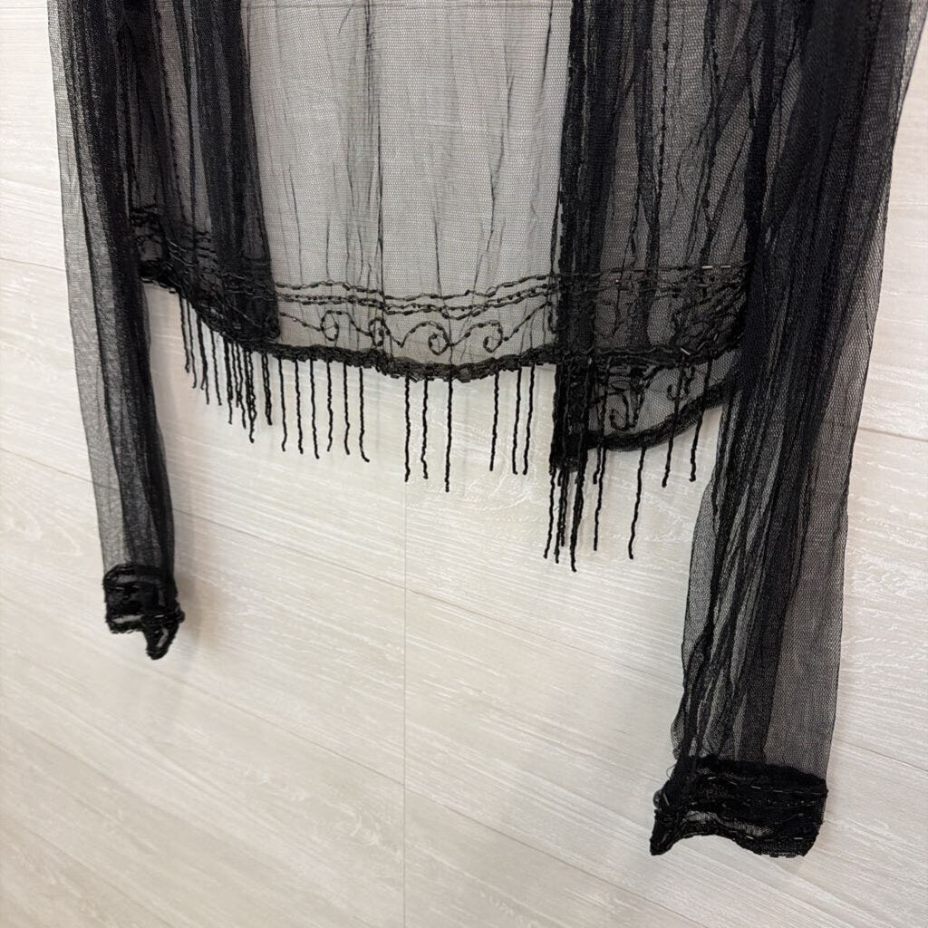 Vintage Charlotte Russe Black Sheer Beaded Long Sleeve Open Front Top Large