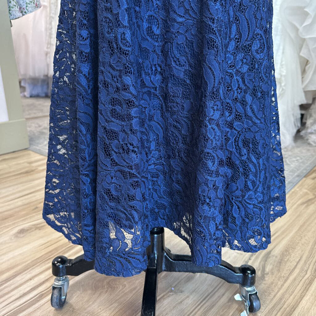 Ivonne D Navy Lace Embellished Back Off Shoulder Long Formal Dress 10