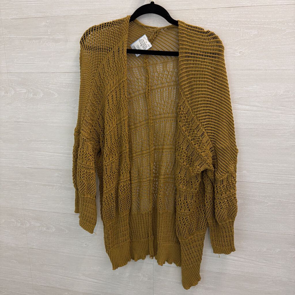 Brown Open Knit Open Front Sweater Top Medium