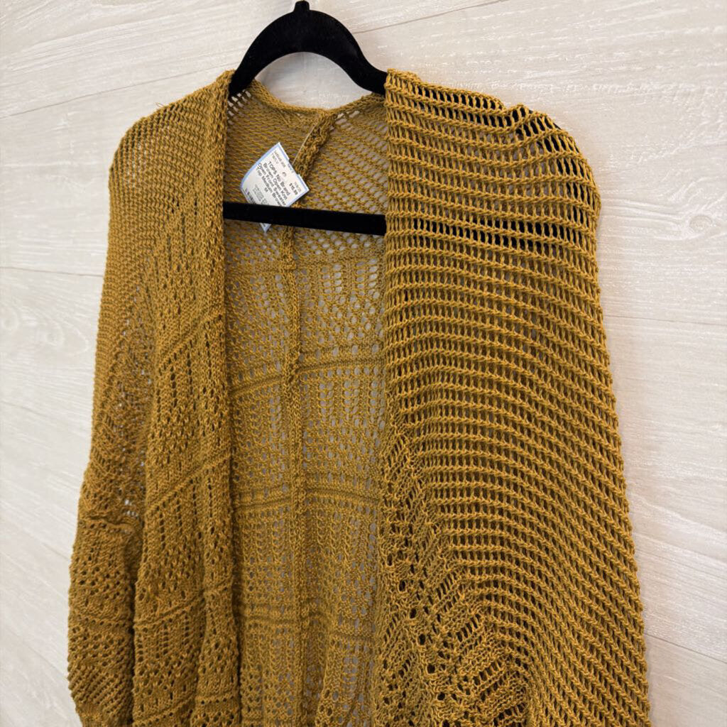 Brown Open Knit Open Front Sweater Top Medium