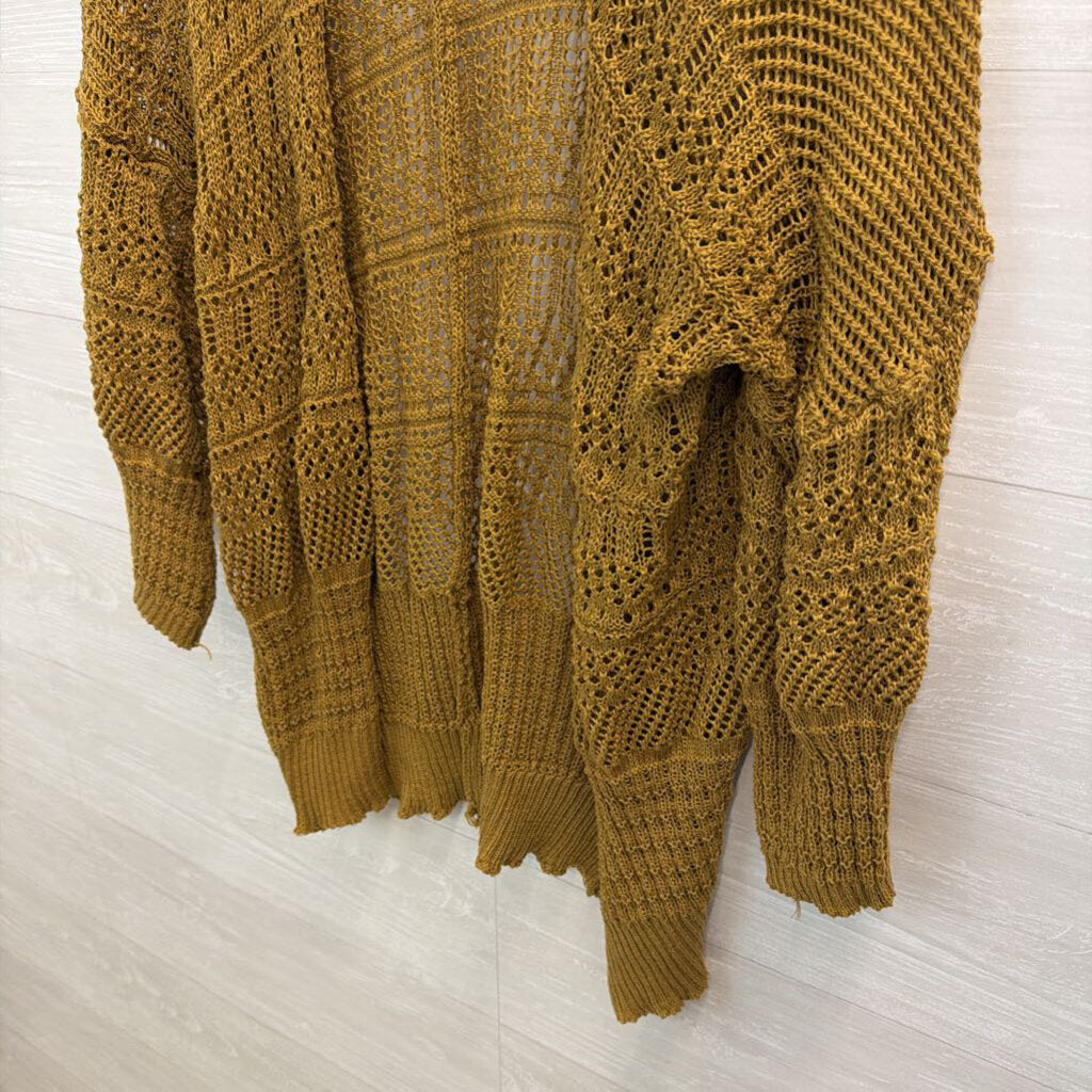 Brown Open Knit Open Front Sweater Top Medium
