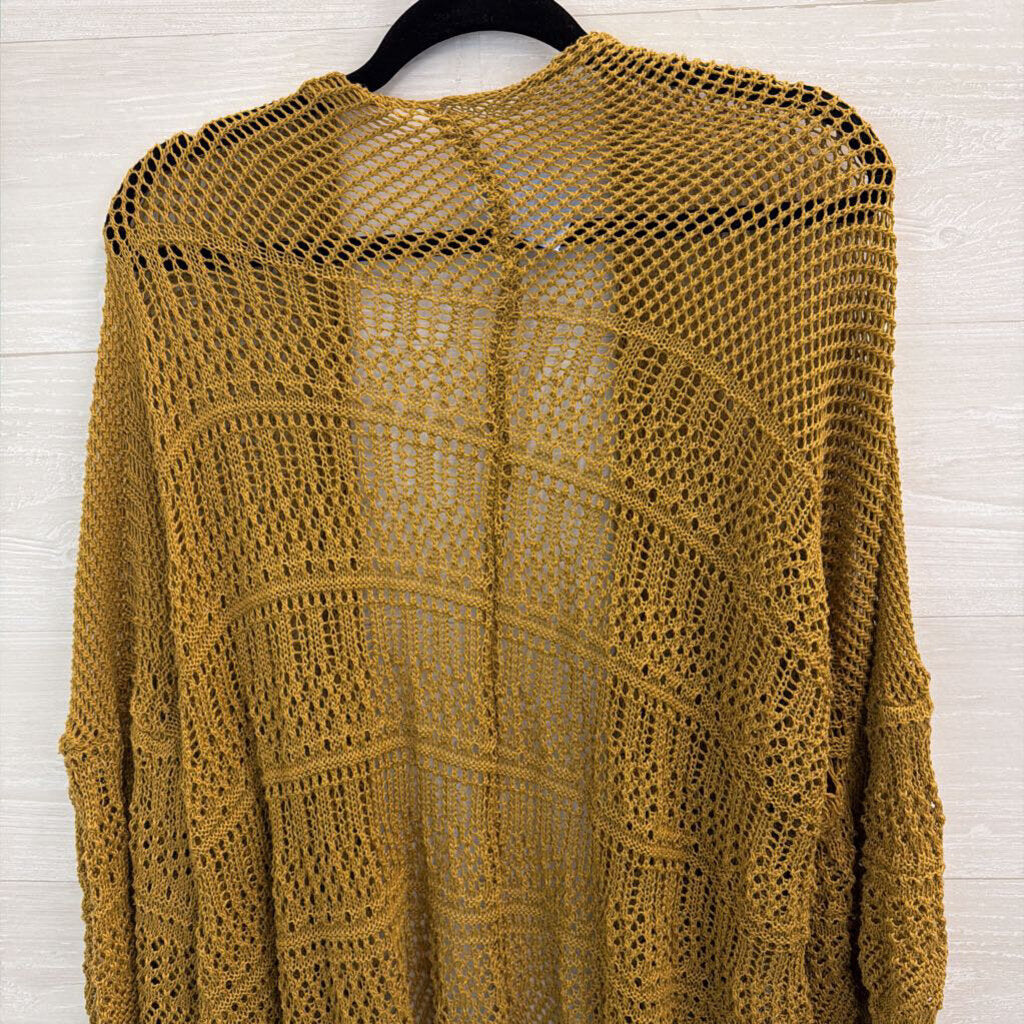 Brown Open Knit Open Front Sweater Top Medium