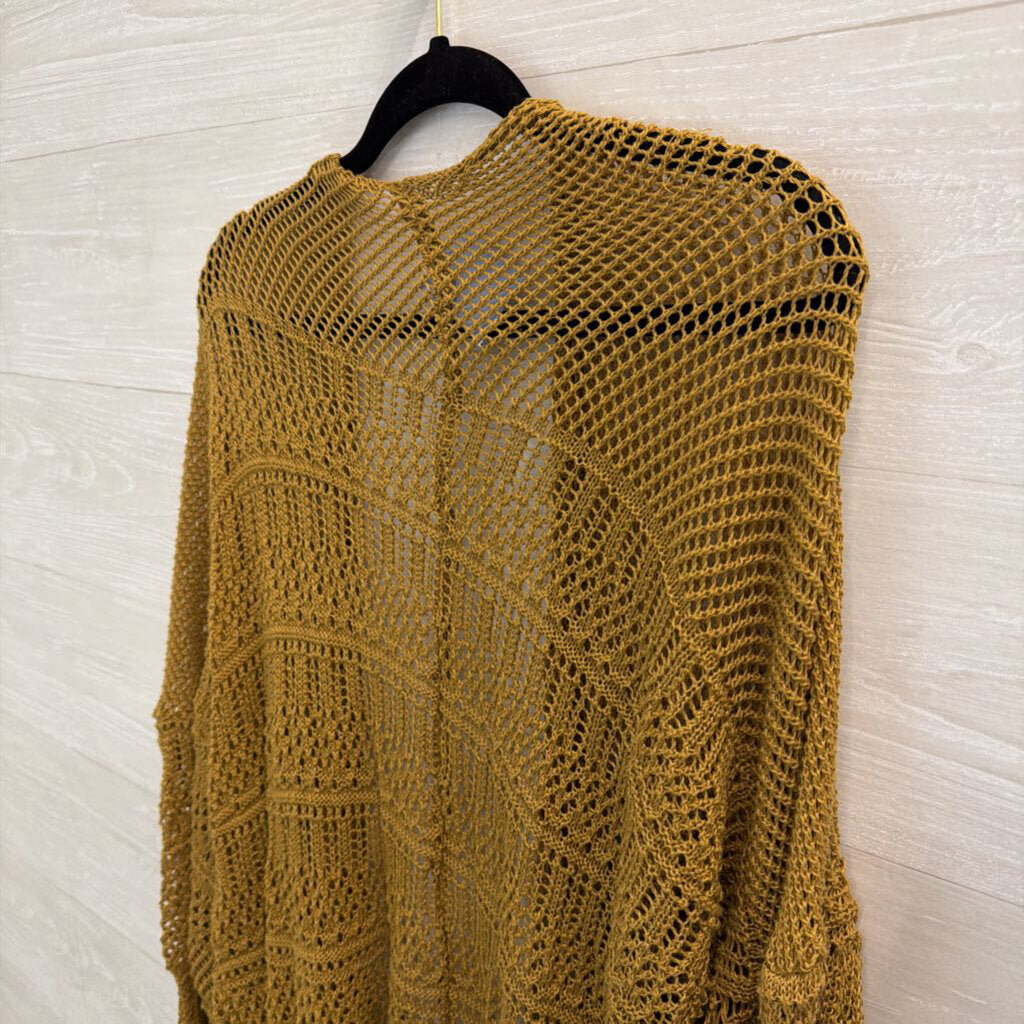 Brown Open Knit Open Front Sweater Top Medium