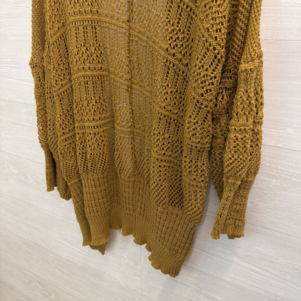 Brown Open Knit Open Front Sweater Top Medium