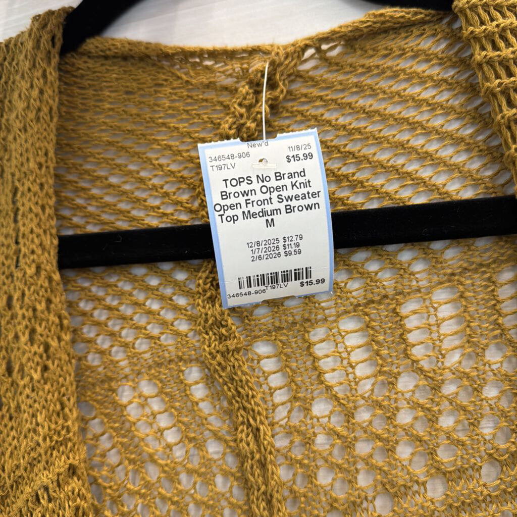 Brown Open Knit Open Front Sweater Top Medium