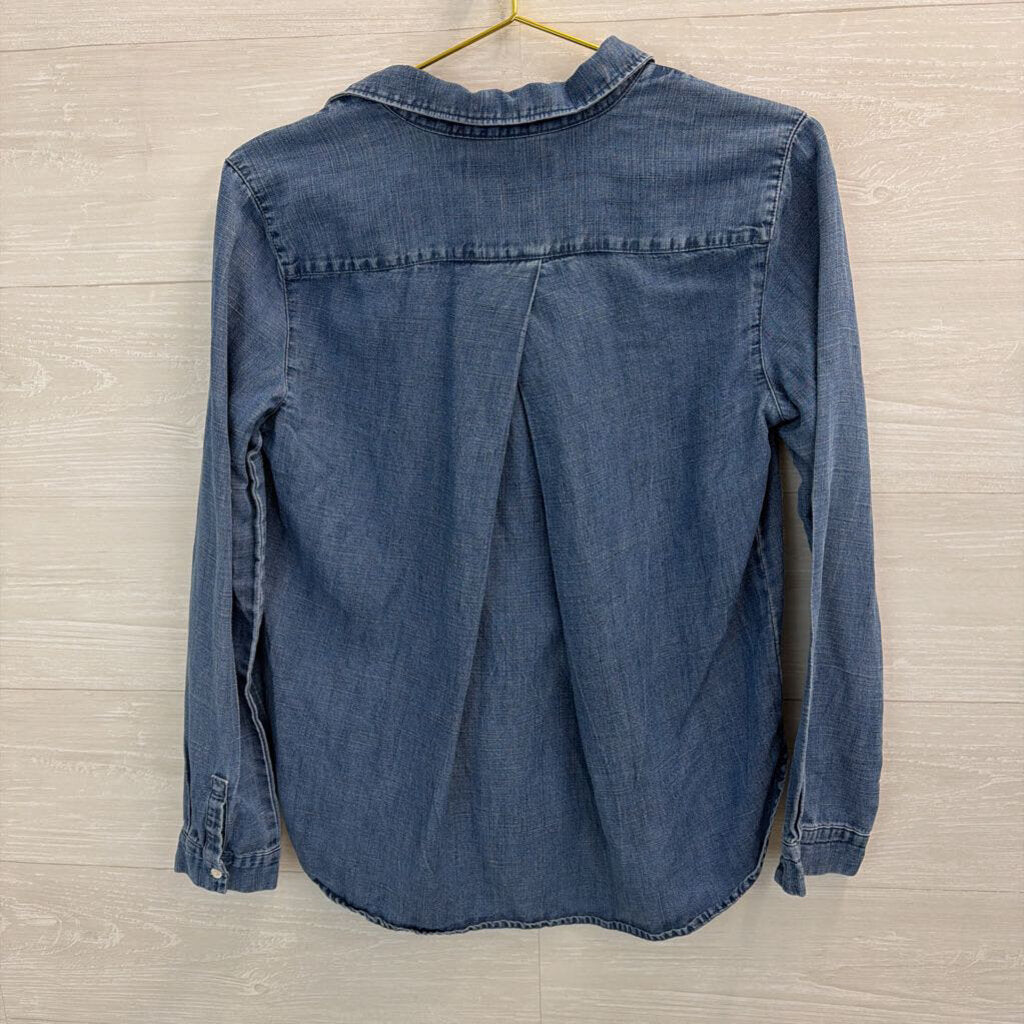 Loft Blue Chambray Half Button Front Long Sleeve Top Small Petite
