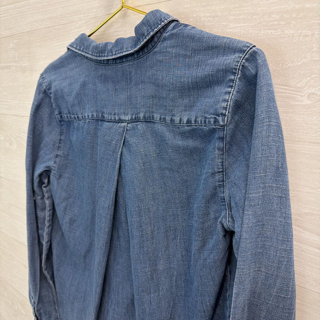 Loft Blue Chambray Half Button Front Long Sleeve Top Small Petite