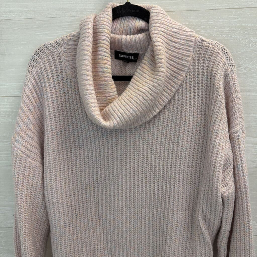 Express Pink Metallic Thread Knit Turtleneck Sweater Small