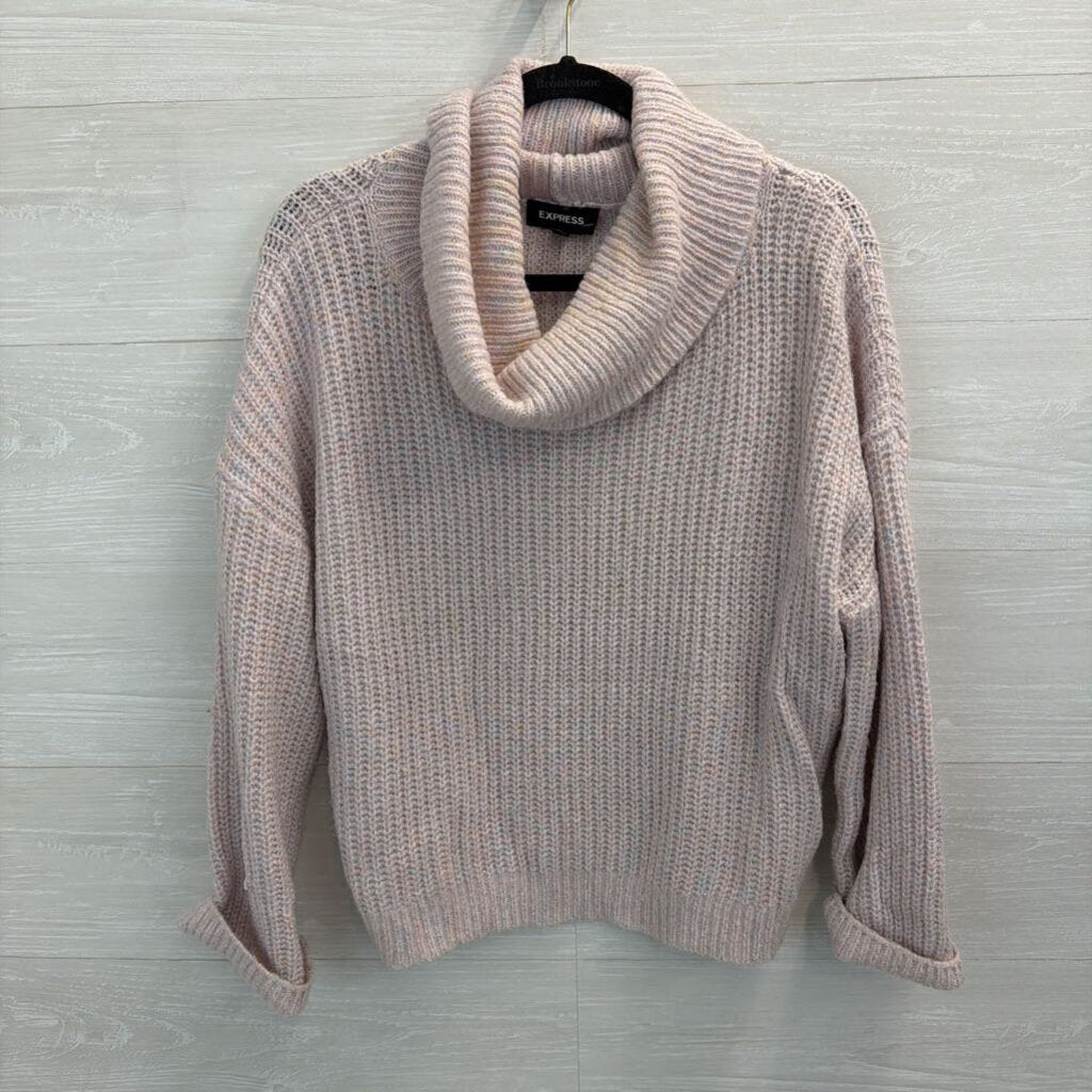 Express Pink Metallic Thread Knit Turtleneck Sweater Small