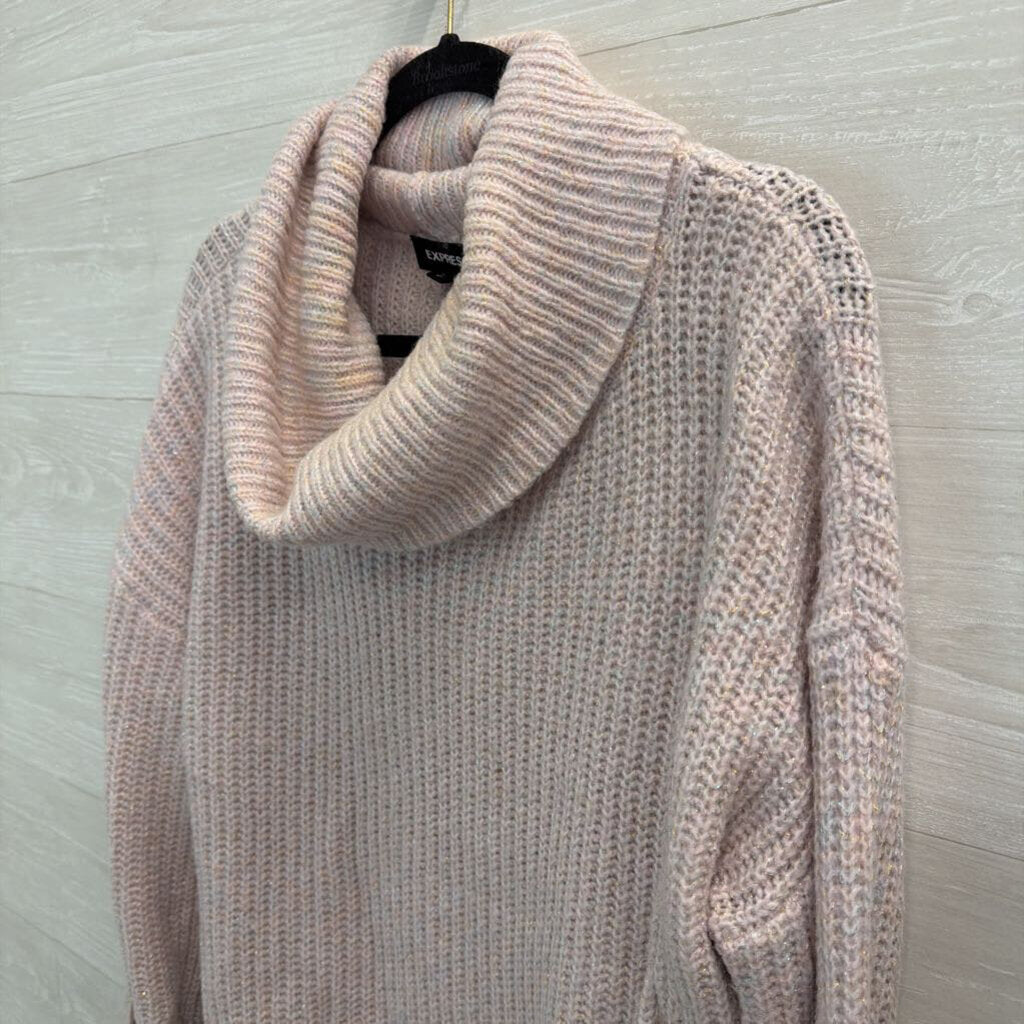 Express Pink Metallic Thread Knit Turtleneck Sweater Small