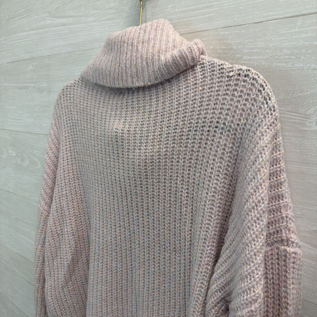 Express Pink Metallic Thread Knit Turtleneck Sweater Small