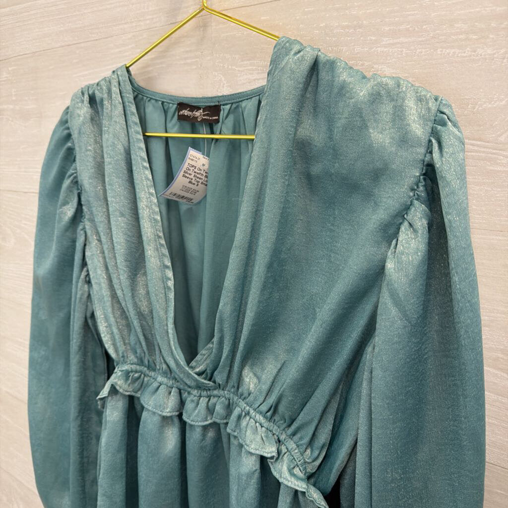 On Twelfth Blue/ Silver Sheen Long Sleeve Top Small