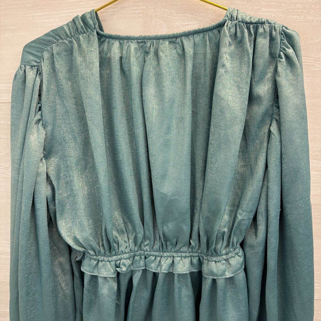 On Twelfth Blue/ Silver Sheen Long Sleeve Top Small