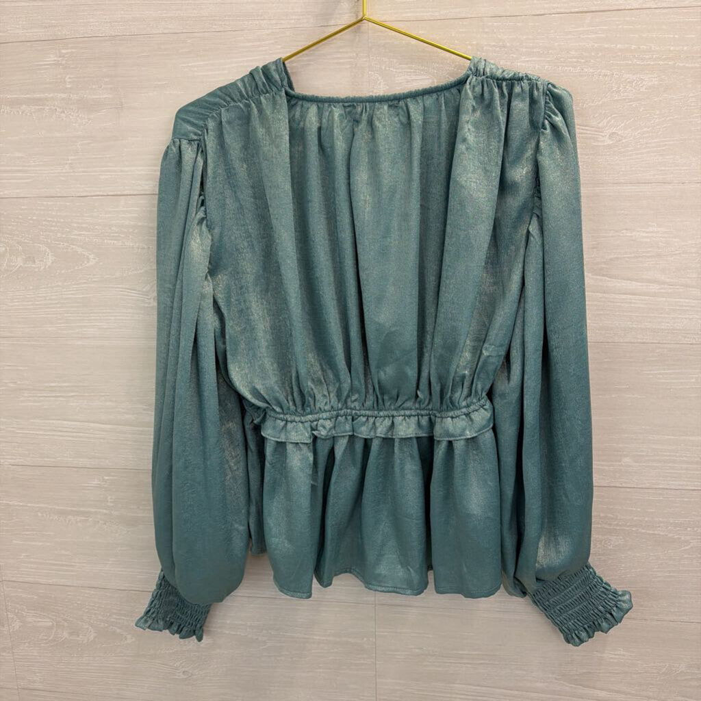 On Twelfth Blue/ Silver Sheen Long Sleeve Top Small