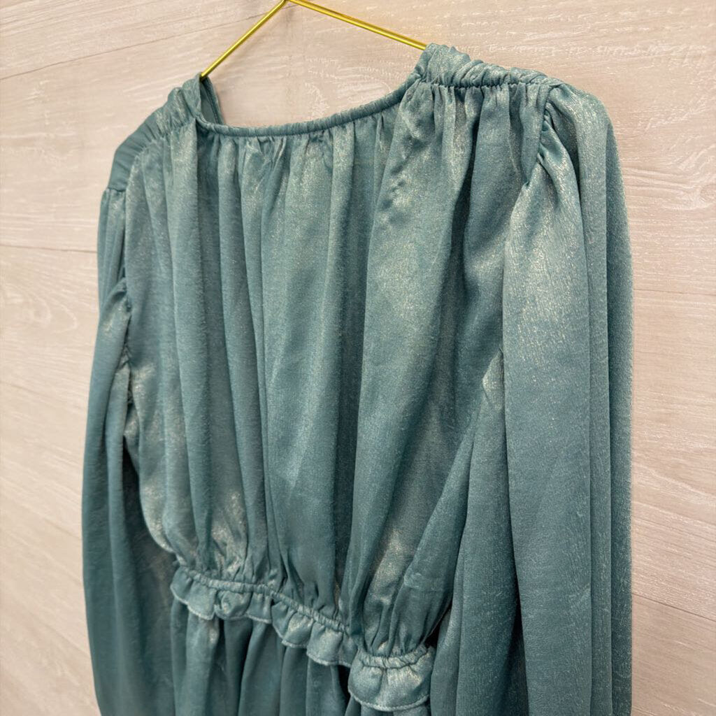 On Twelfth Blue/ Silver Sheen Long Sleeve Top Small