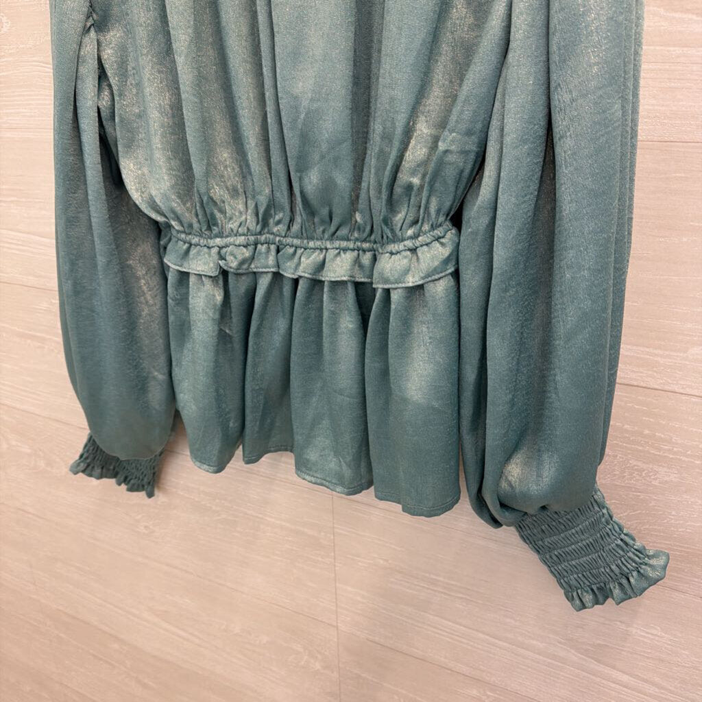 On Twelfth Blue/ Silver Sheen Long Sleeve Top Small